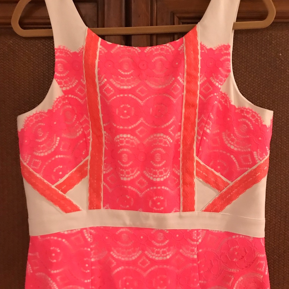 Gianni Bini ivory and hot pink lace dress - Picture 3 of 5